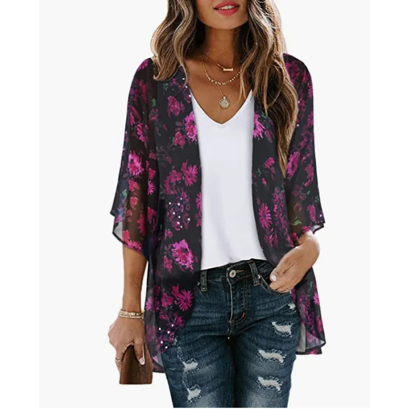 Chiffon Floral Beach Cover Up Lightweight, Flowy & Perfect for Holiday Getaways
