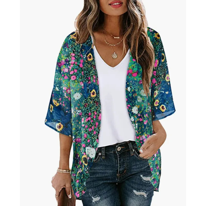 Chiffon Floral Beach Cover Up Lightweight, Flowy & Perfect for Holiday Getaways