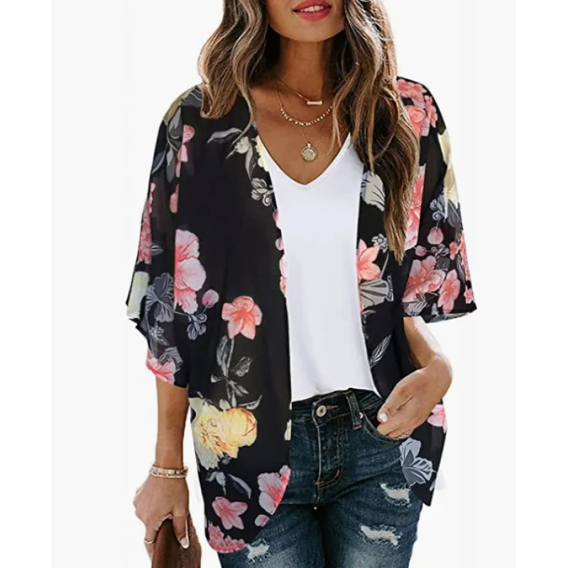 Chiffon Floral Beach Cover Up Lightweight, Flowy & Perfect for Holiday Getaways