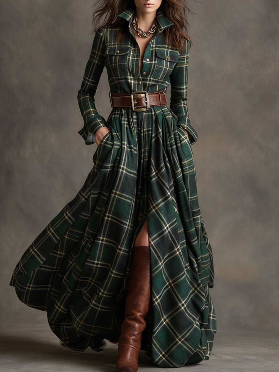 RACHEL – TIMELESS PLAID FLOW SHIRT DRESS