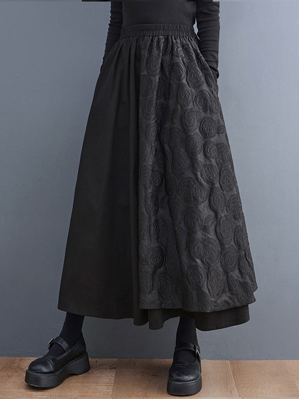 A-Line Loose Asymmetric Elasticity Jacquard Solid Color Skirts Bottoms
