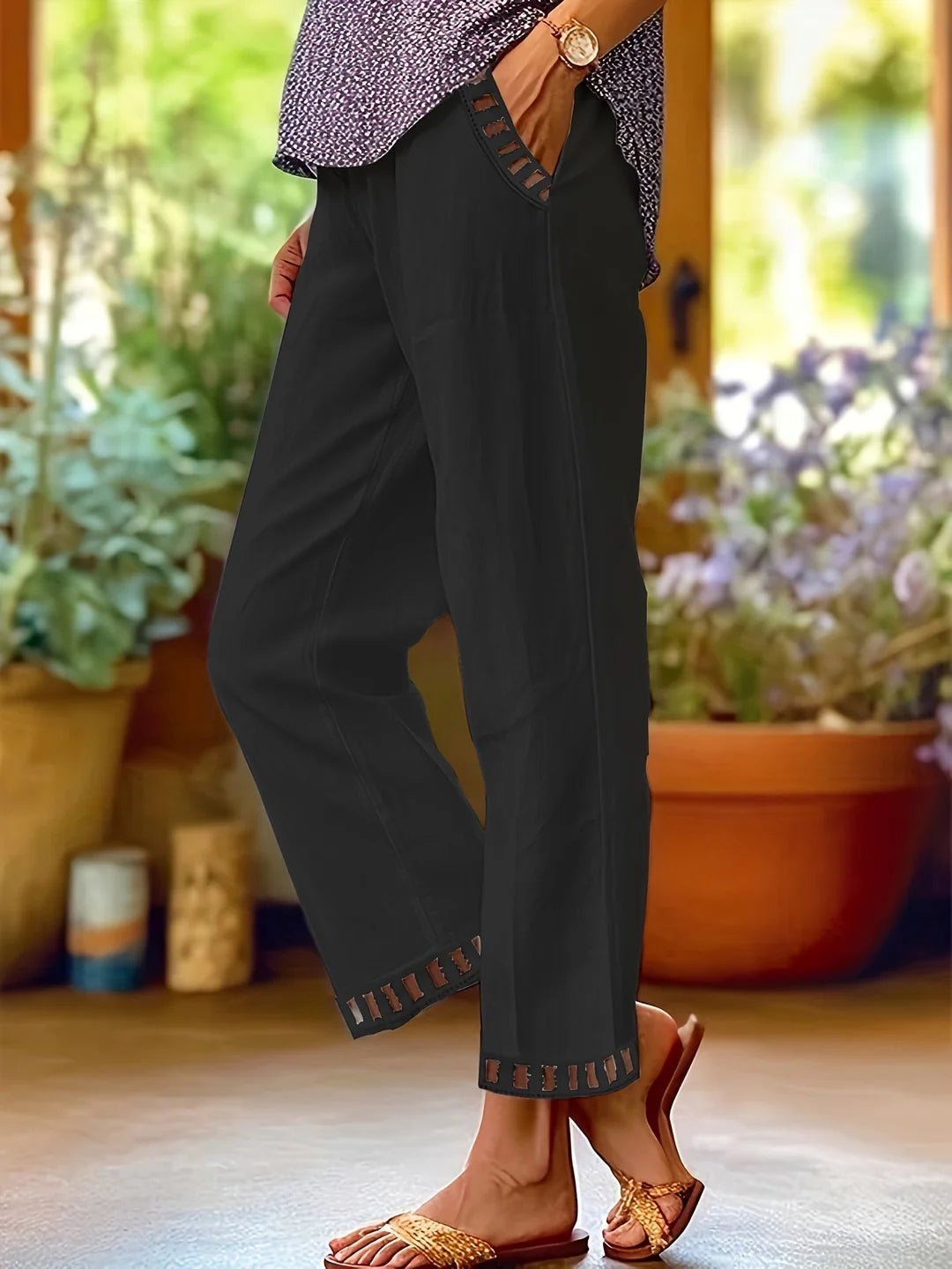 Contrast Trim Cropped Pants – Relaxed Fit Lightweight Trousers for Modern Casual Styling