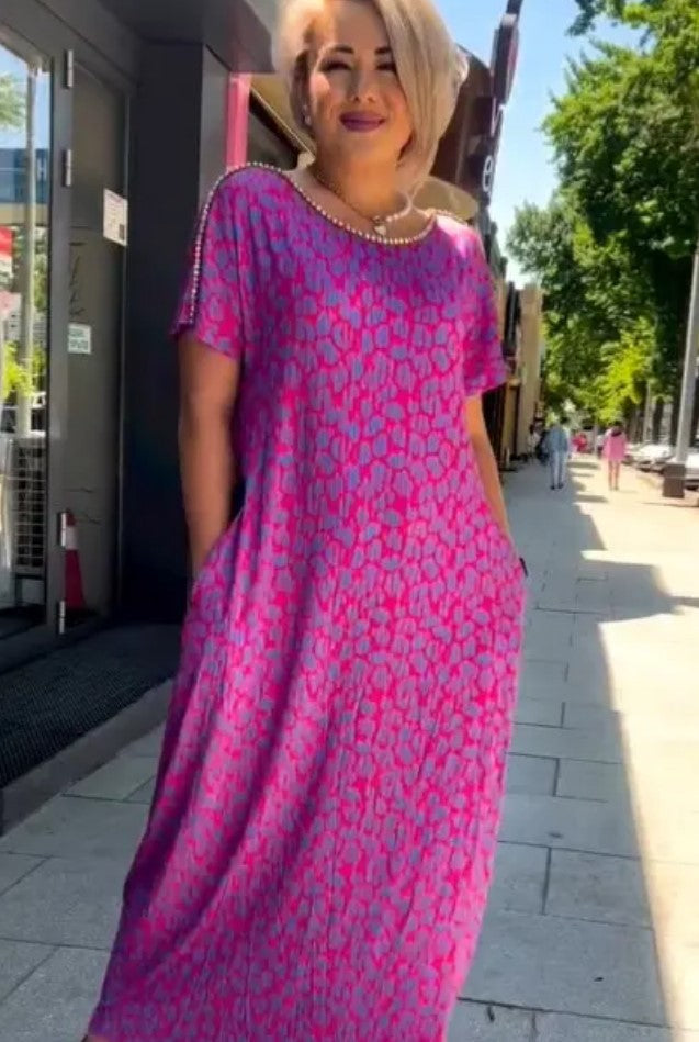 Raven - Spring Chic Printed Maxi Dress with Pockets