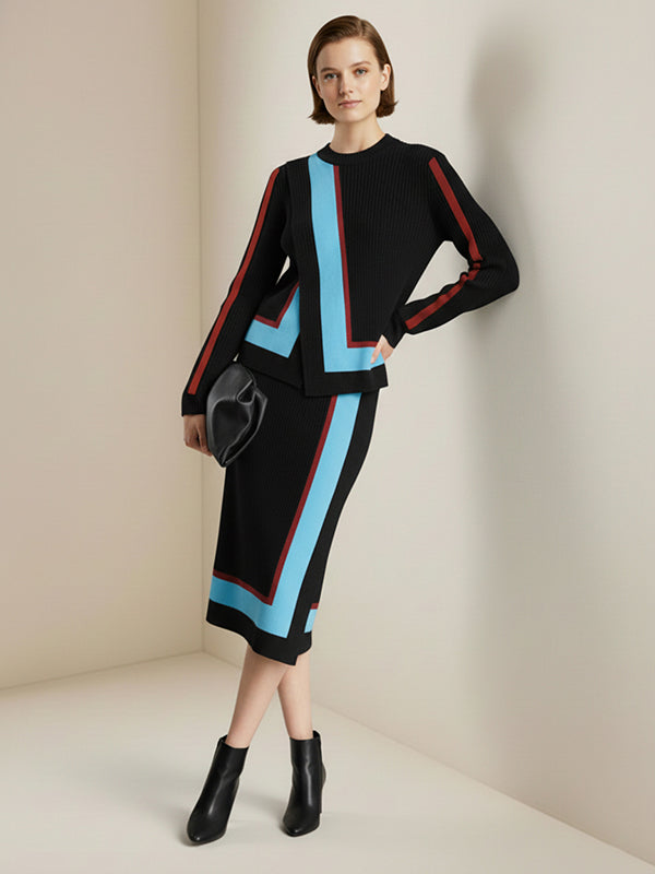 Irregularity Asymmetric Contrast Color Split-Joint Skirts Bottoms