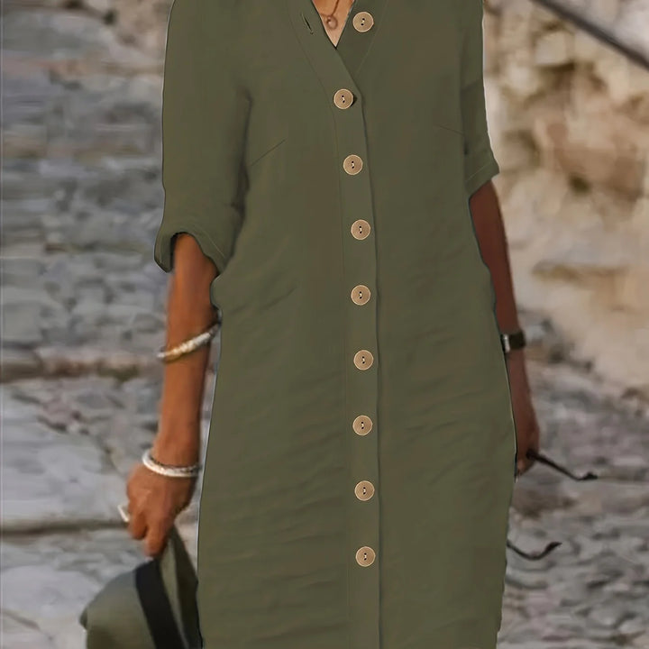Button-Down Shirt Dress – Effortless Midi Dress with Relaxed Fit for Everyday & Smart Casual Wear