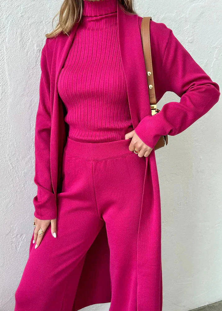 Bianca - Ensemble de Loungewear Élégant en Maille Ribbée 3 Pièces