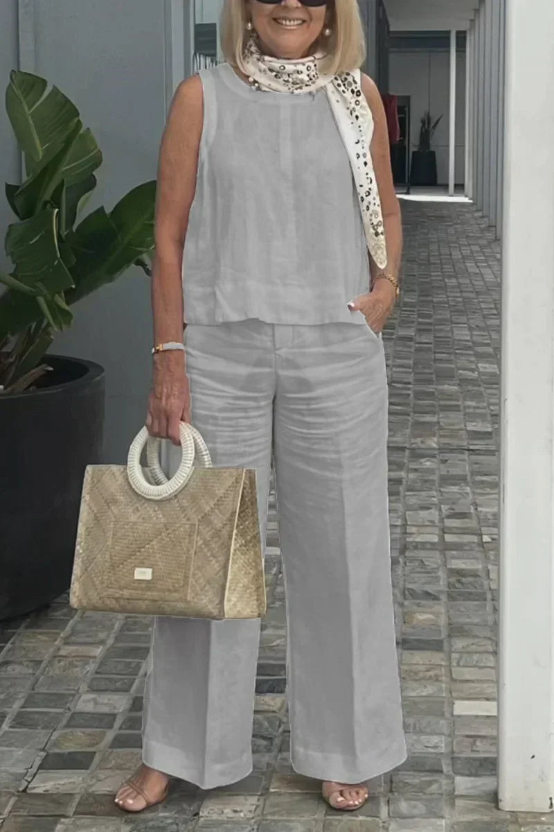 ZURI – COTTON AND LINEN SLEEVELESS SUIT
