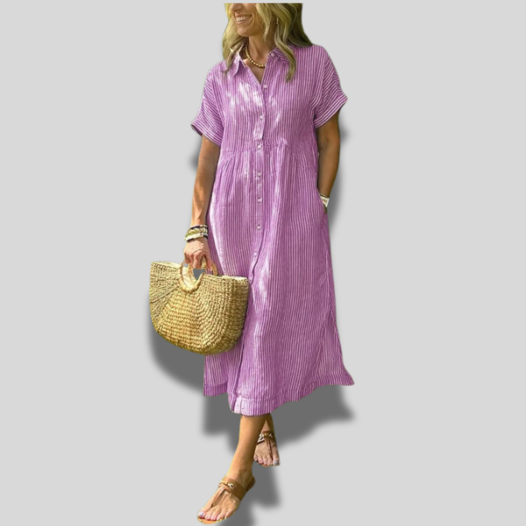 Esaline | Casual Striped Midi Dress