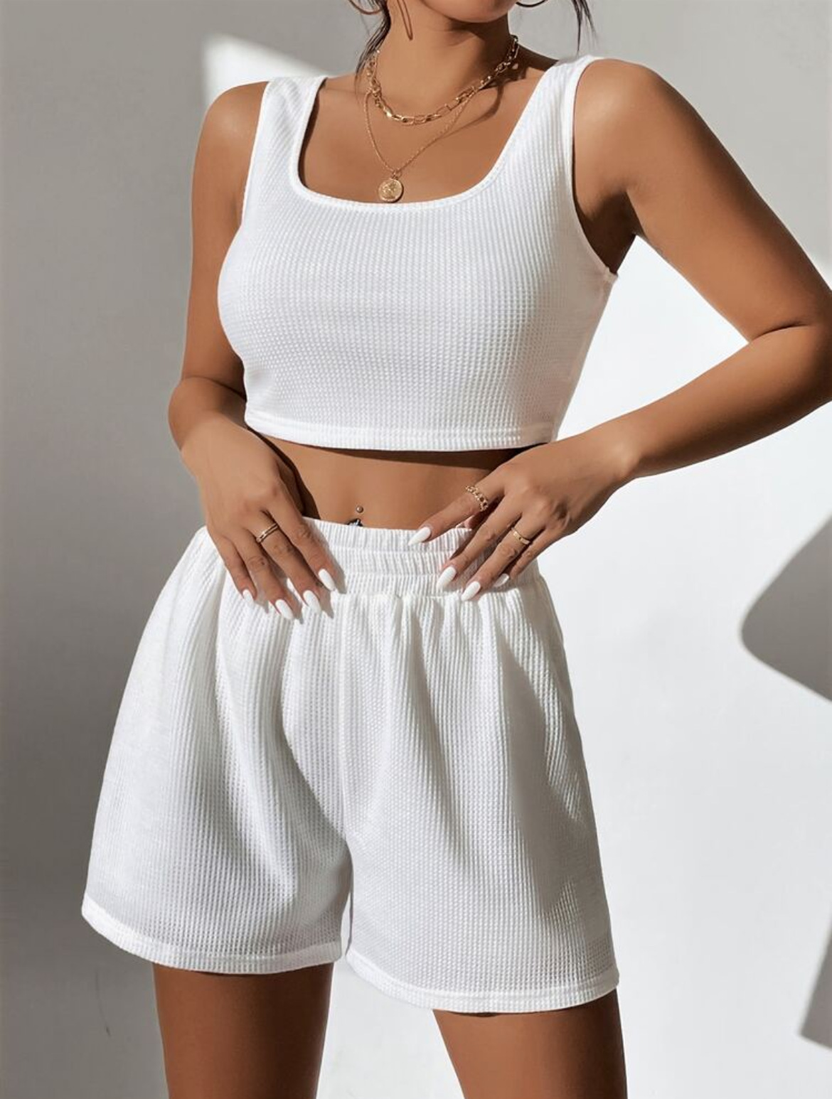 Women’s Sleeveless Knitted Cotton Lounge Set – Soft Two-Piece Homewear Suit
