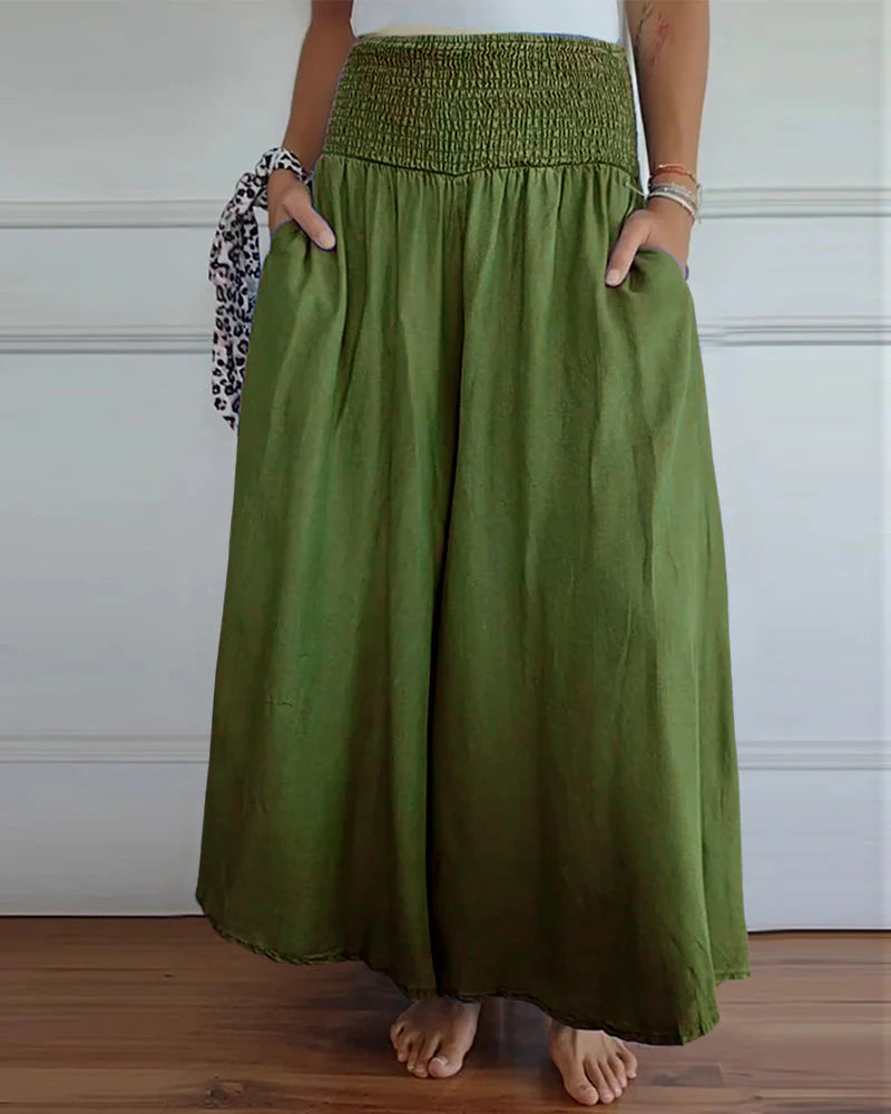 Comfy Wide-Leg Pants – High Waist Smocked Trousers for Casual & Lounge Wear