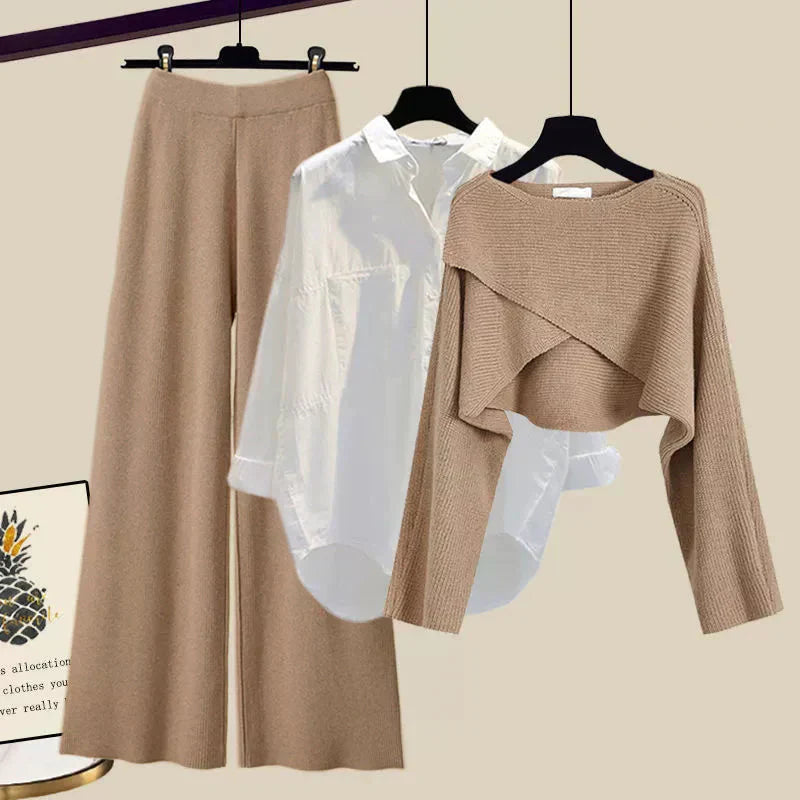 Three-Piece Lounge Set – Long Sleeve Top, Inner Layer & Bottoms for Comfortable Everyday Styling