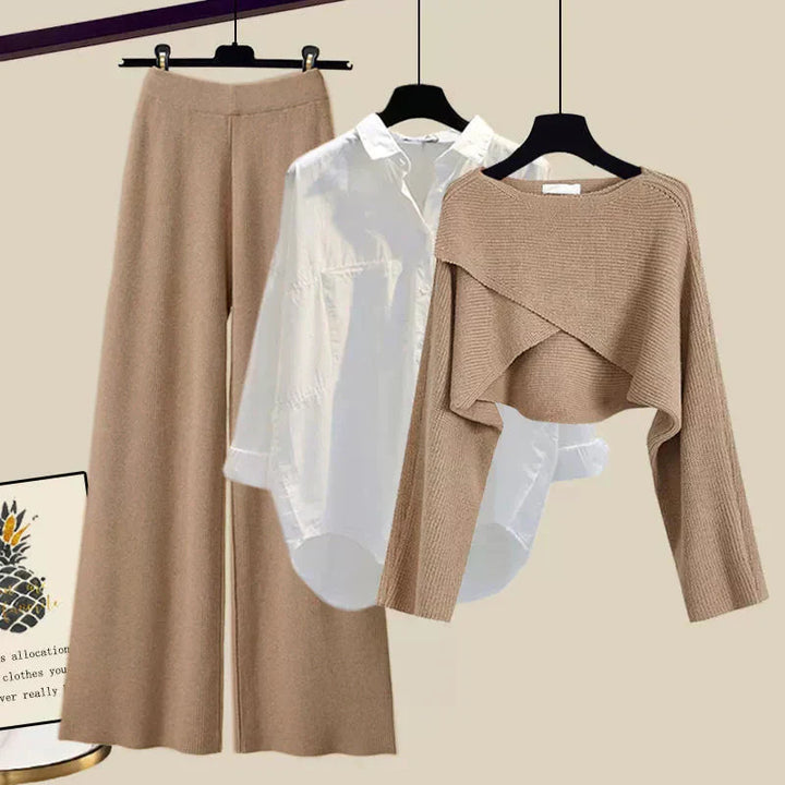 Three-Piece Lounge Set – Long Sleeve Top, Inner Layer & Bottoms for Comfortable Everyday Styling