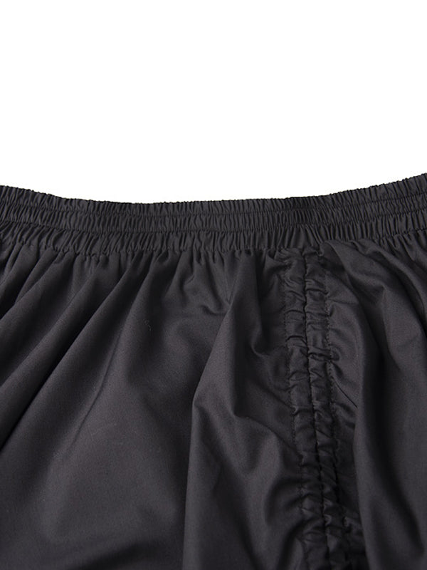 A-Line Elasticated Waist Asymmetric Drawstring Pleated Solid Color Skirts Bottoms