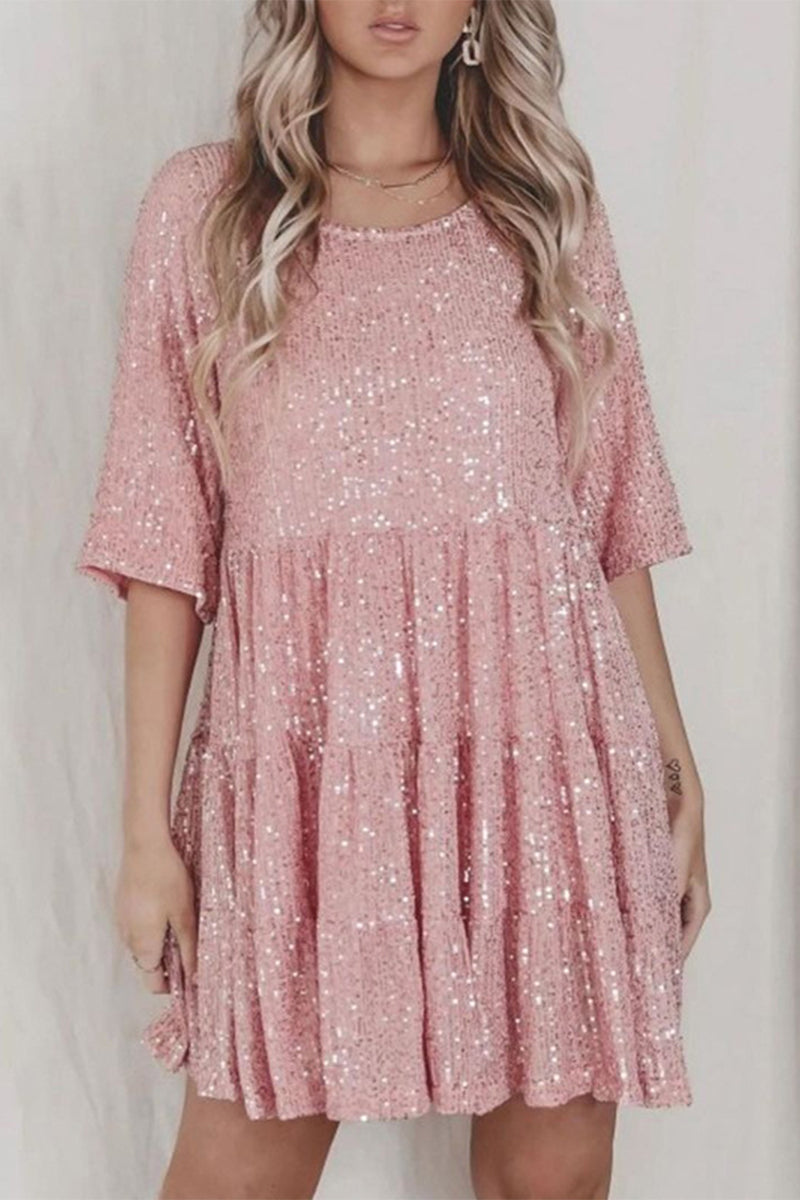 ILLYRIA – CASUAL SOLID SEQUINED A-LINE DRESS