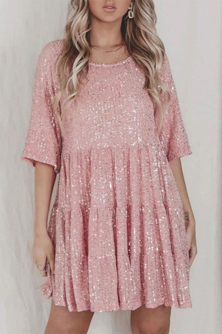 ILLYRIA – CASUAL SOLID SEQUINED A-LINE DRESS