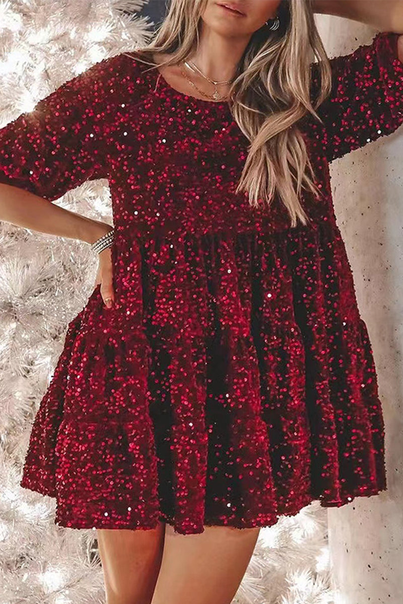 ILLYRIA – CASUAL SOLID SEQUINED A-LINE DRESS