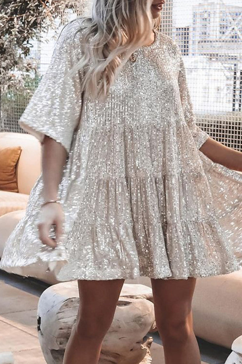 ILLYRIA – CASUAL SOLID SEQUINED A-LINE DRESS