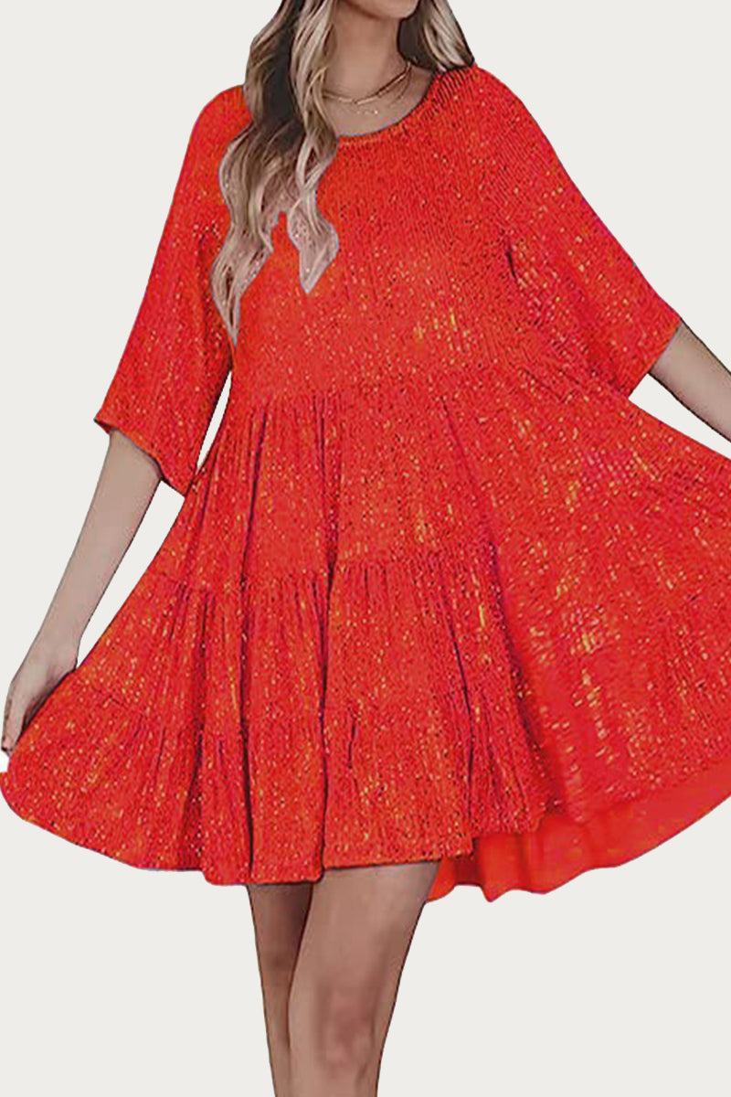 ILLYRIA – CASUAL SOLID SEQUINED A-LINE DRESS