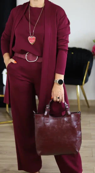 Three-Piece Cardigan Set – Long Cardigan, Top & Bottom Outfit for Elegant Everyday Comfort