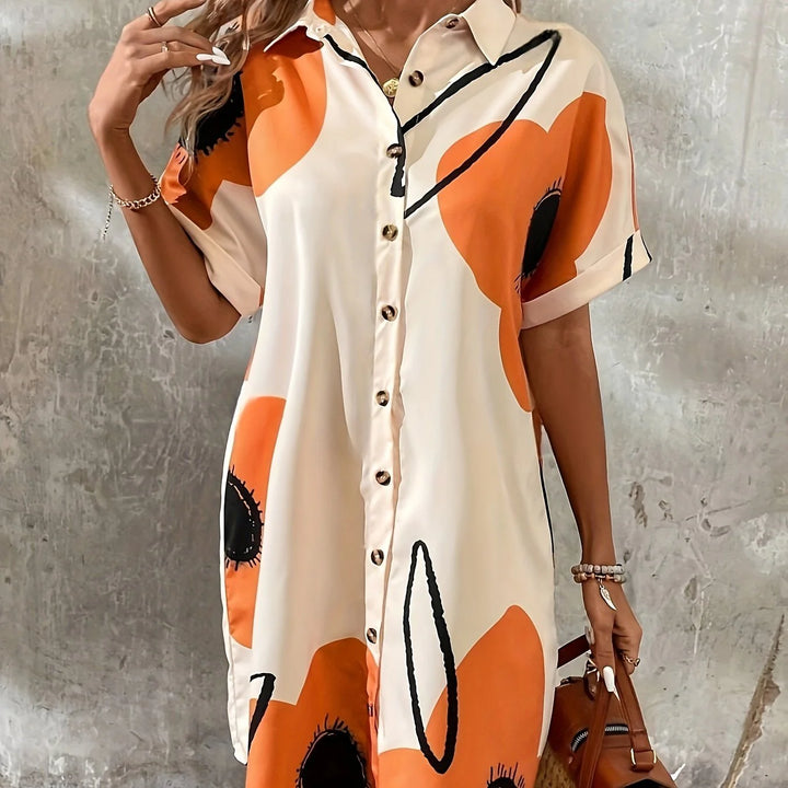 Floral Print Shirt Dress – Lightweight Button-Up Midi Dress for Elegant Everyday Wear