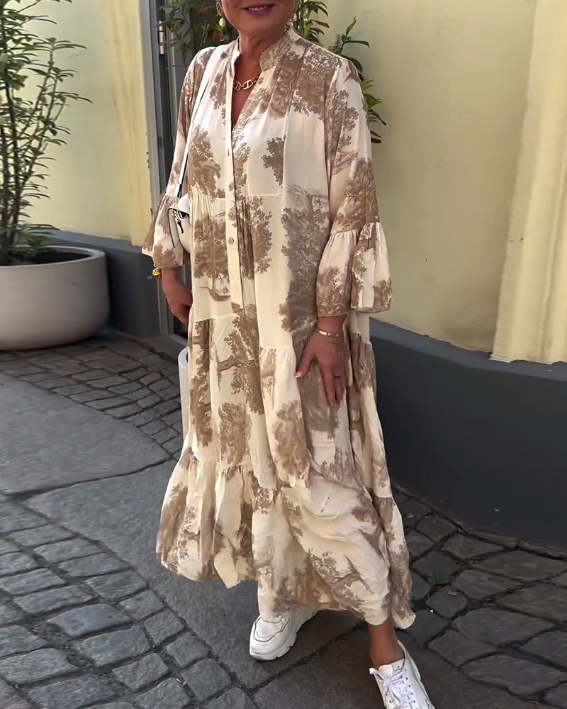 Giavanna - Casual Flared Sleeve Long Printed Dress