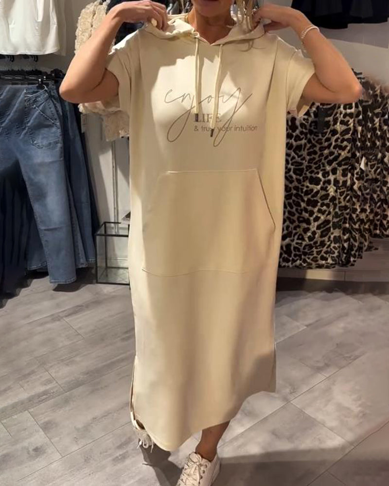 Parker - Casual Letter Print Hooded Pullover Dress