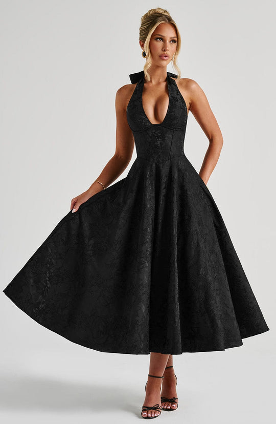 SIENNA – ELEGANT HALTER MIDI DRESS