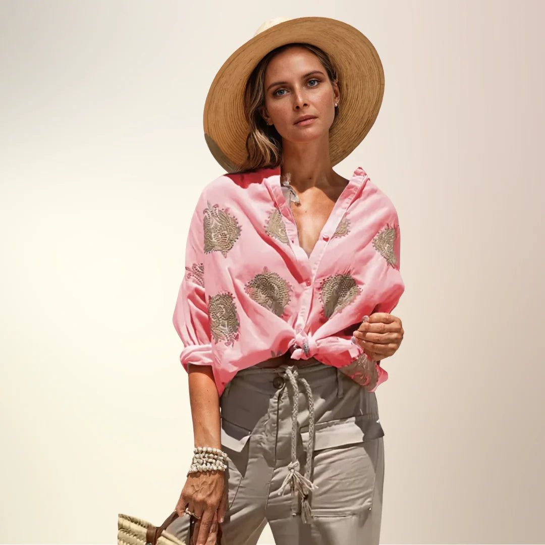 Embroidered Detail Button-Up Shirt – Elegant Relaxed Fit Top for Casual & Smart Everyday Wear