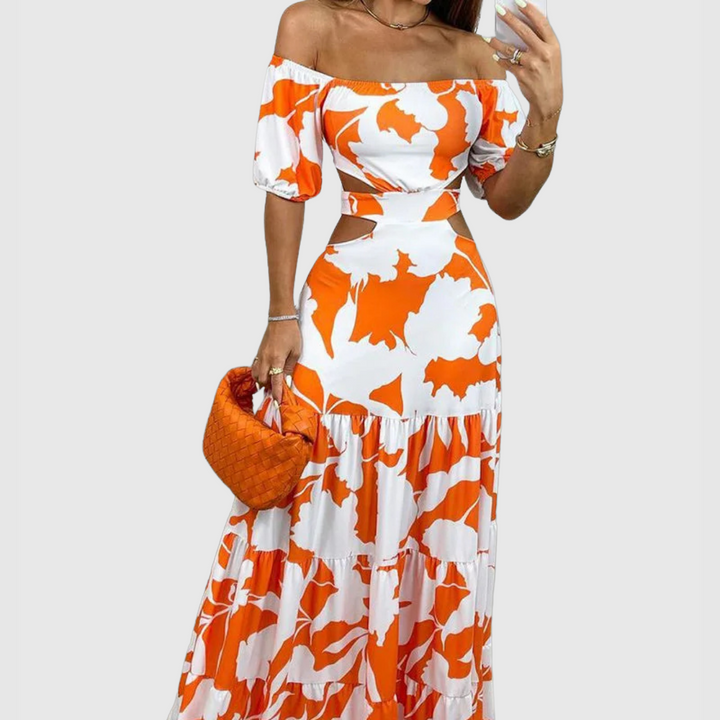 Arden - Elegant Irregular Grain Cut-Out Style Midi Dress
