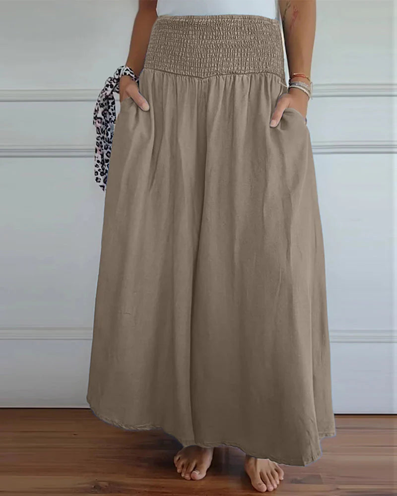Comfy Wide-Leg Pants – High Waist Smocked Trousers for Casual & Lounge Wear