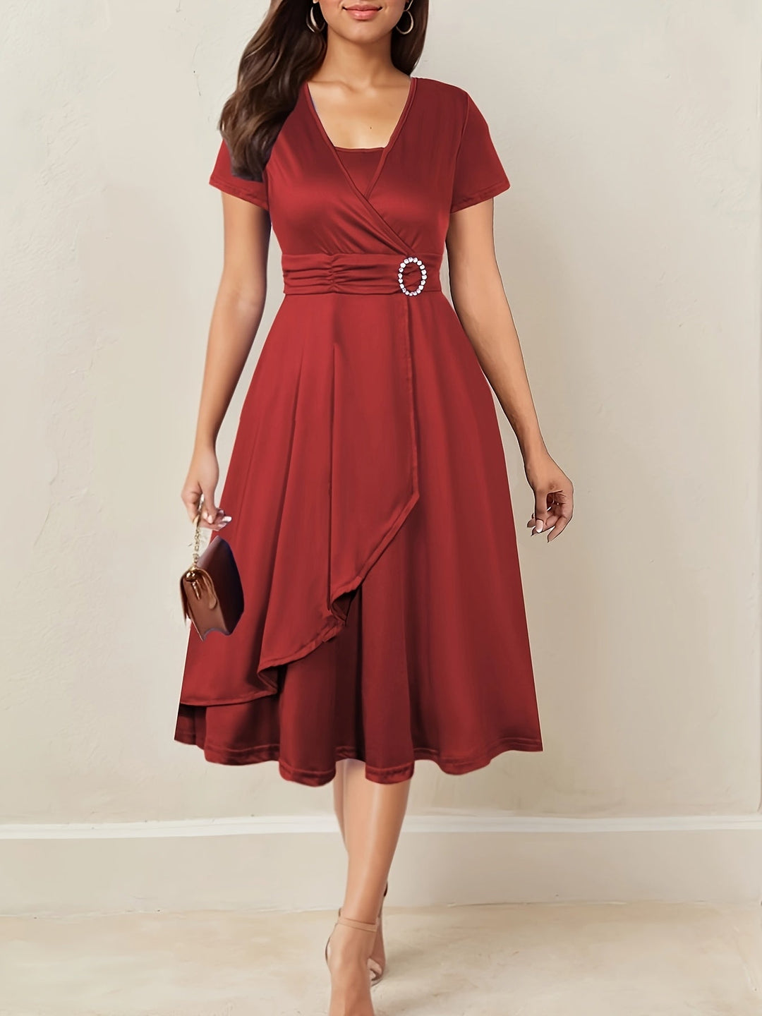 Hilda - Elegant Rhinestone V-Neck Evening Dress