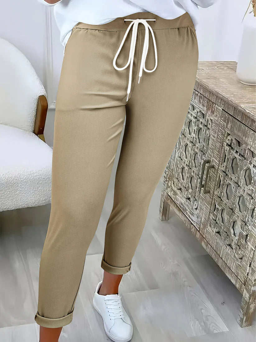 Slim Fit Drawstring Pants – Stretchy Cropped Trousers for Casual Everyday Comfort