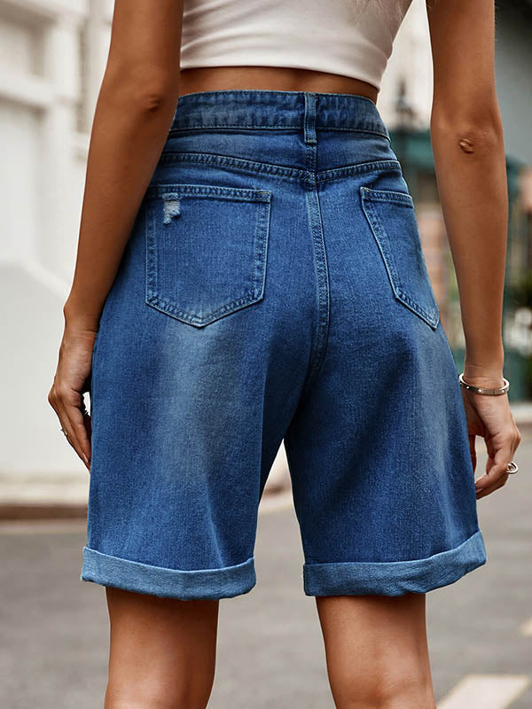 High Waisted Loose Buttoned Pockets Jean Pants Bottoms Shorts Bottoms