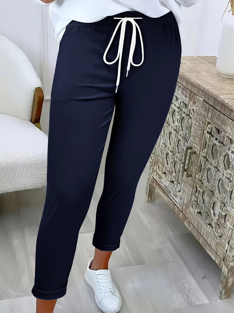 Slim Fit Drawstring Pants – Stretchy Cropped Trousers for Casual Everyday Comfort