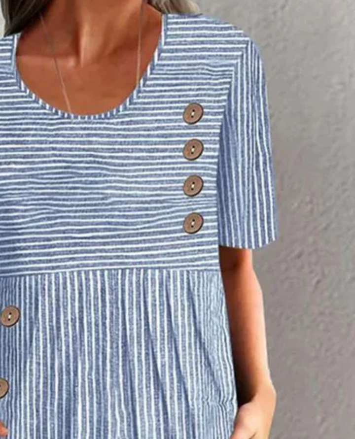 CALLIE – CLASSIC STRIPED BUTTON MIDI DRESS