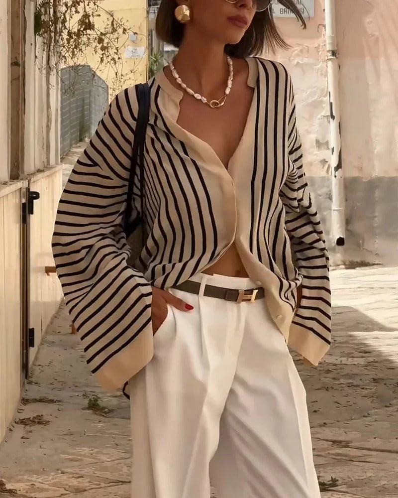 Split Stripe Casual Shirt – Modern Color Block Button-Up for Relaxed Everyday Style