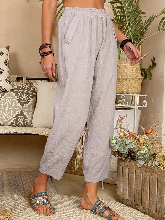Women’s Wide-Leg Cotton & Linen Cropped Trousers – Relaxed High-Waist Fit