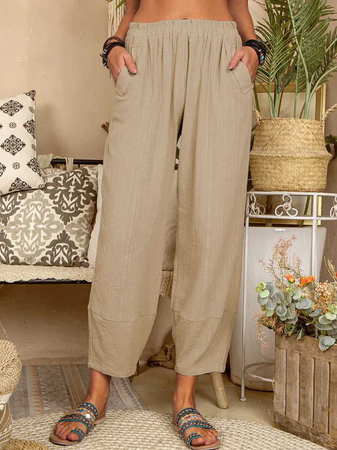 Women’s Wide-Leg Cotton & Linen Cropped Trousers – Relaxed High-Waist Fit