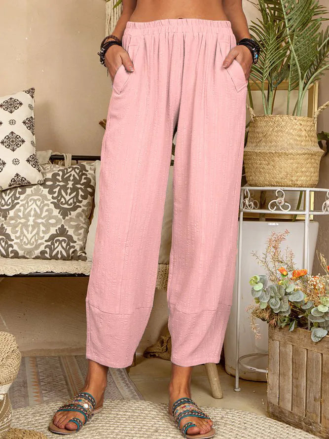 Women’s Wide-Leg Cotton & Linen Cropped Trousers – Relaxed High-Waist Fit