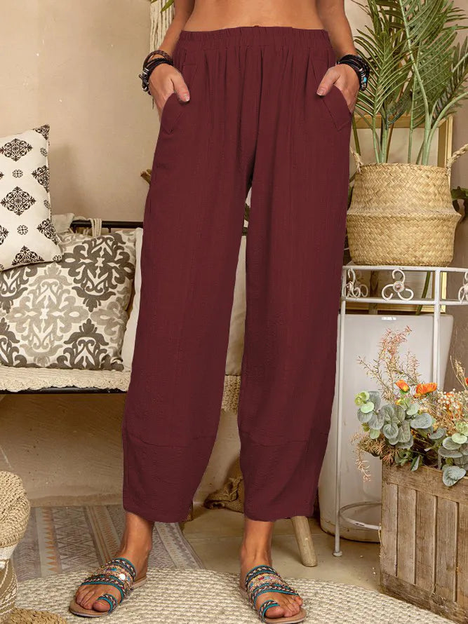 Women’s Wide-Leg Cotton & Linen Cropped Trousers – Relaxed High-Waist Fit