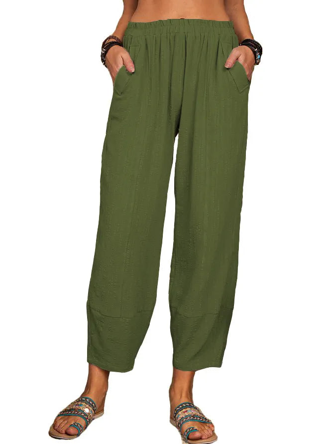 Women’s Wide-Leg Cotton & Linen Cropped Trousers – Relaxed High-Waist Fit