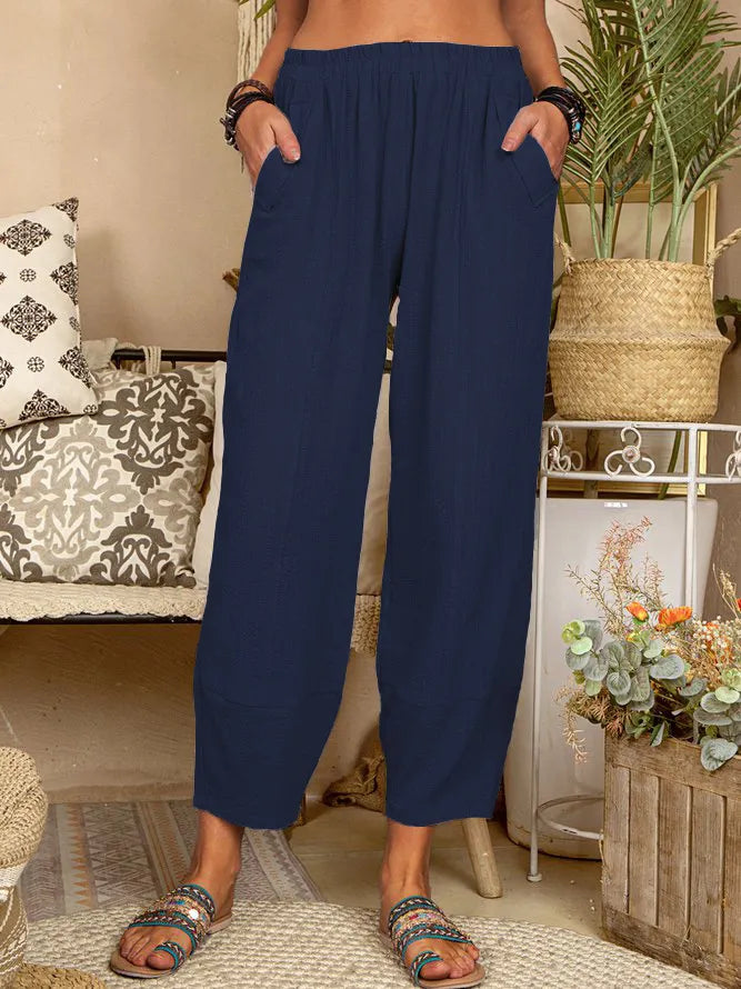 Women’s Wide-Leg Cotton & Linen Cropped Trousers – Relaxed High-Waist Fit