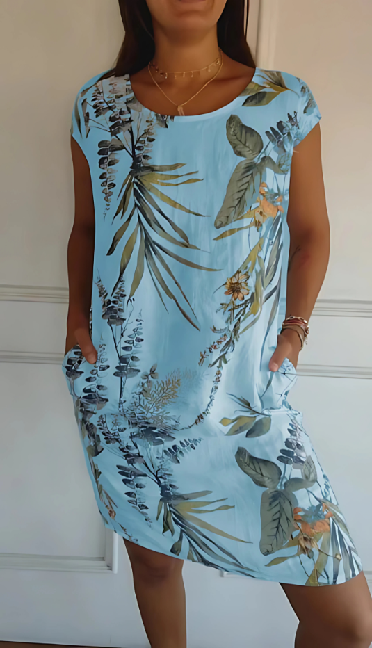 Iris - Casual Loose-Fit Knee-Length Printed Dress
