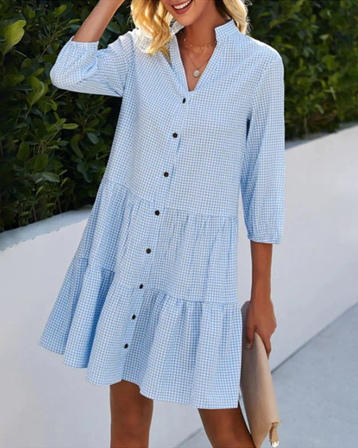 Zuri - Women’s Loose Shirt Style V-Neck Mini Dress