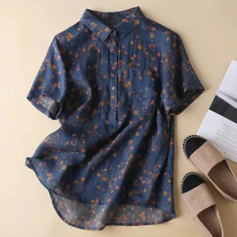 Floral Half-Placket Shirt – Lightweight Relaxed Fit Top for Casual & Everyday Styling