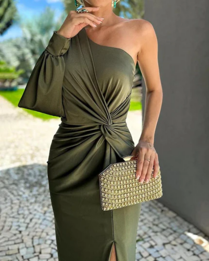 Odessa - Asymmetrical Ruched Bandage Midi Dress