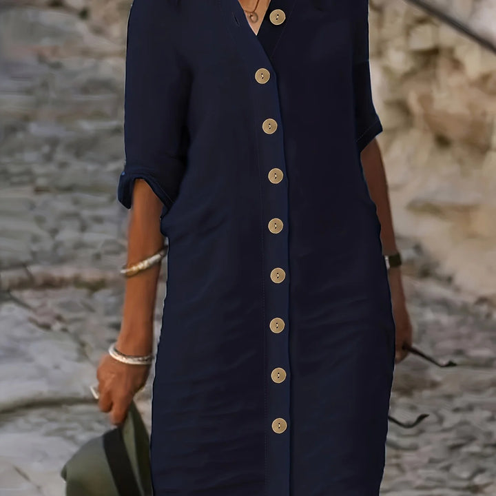 Button-Down Shirt Dress – Effortless Midi Dress with Relaxed Fit for Everyday & Smart Casual Wear