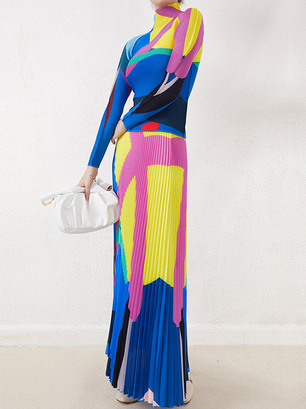 A-Line Loose Contrast Color Pleated Skirts Bottoms