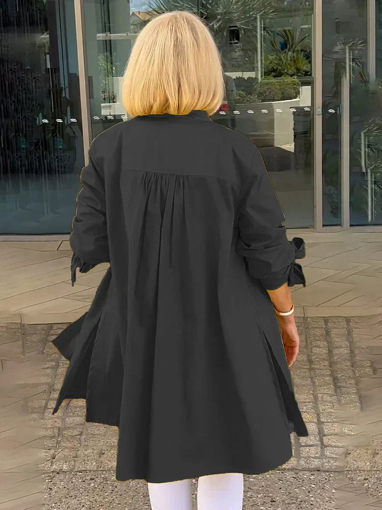 Elliora - Gathered Back Cotton Shirt Jacket