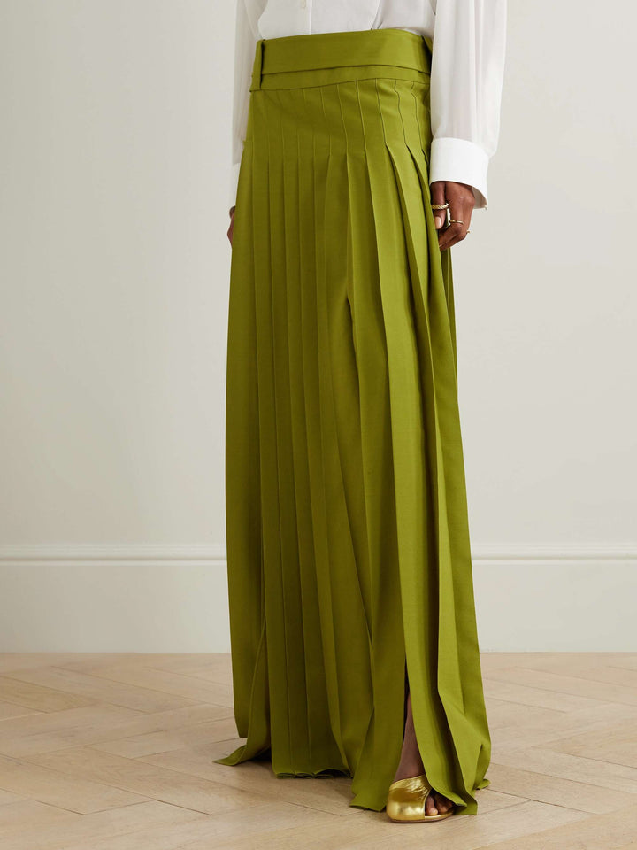 High Waisted Loose Pleated Solid Color Split-Side Skirts